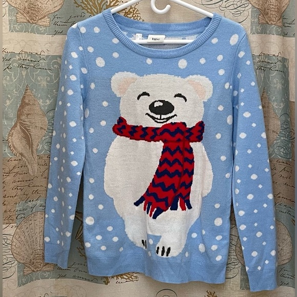 Bonprix Collection BPC Germany Womens Small Polar Bear Tight Knit Polka Dot Blue - Picture 1 of 6